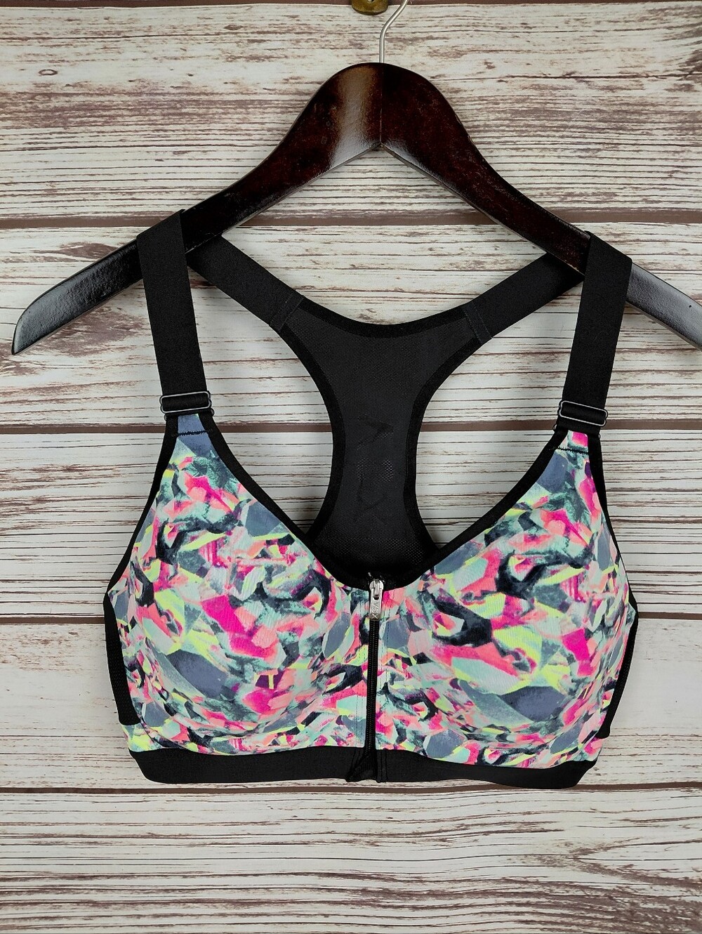 VSX Sport Victorias Secret 36D Multicolored/Black Underwire Front Zip Sports Bra